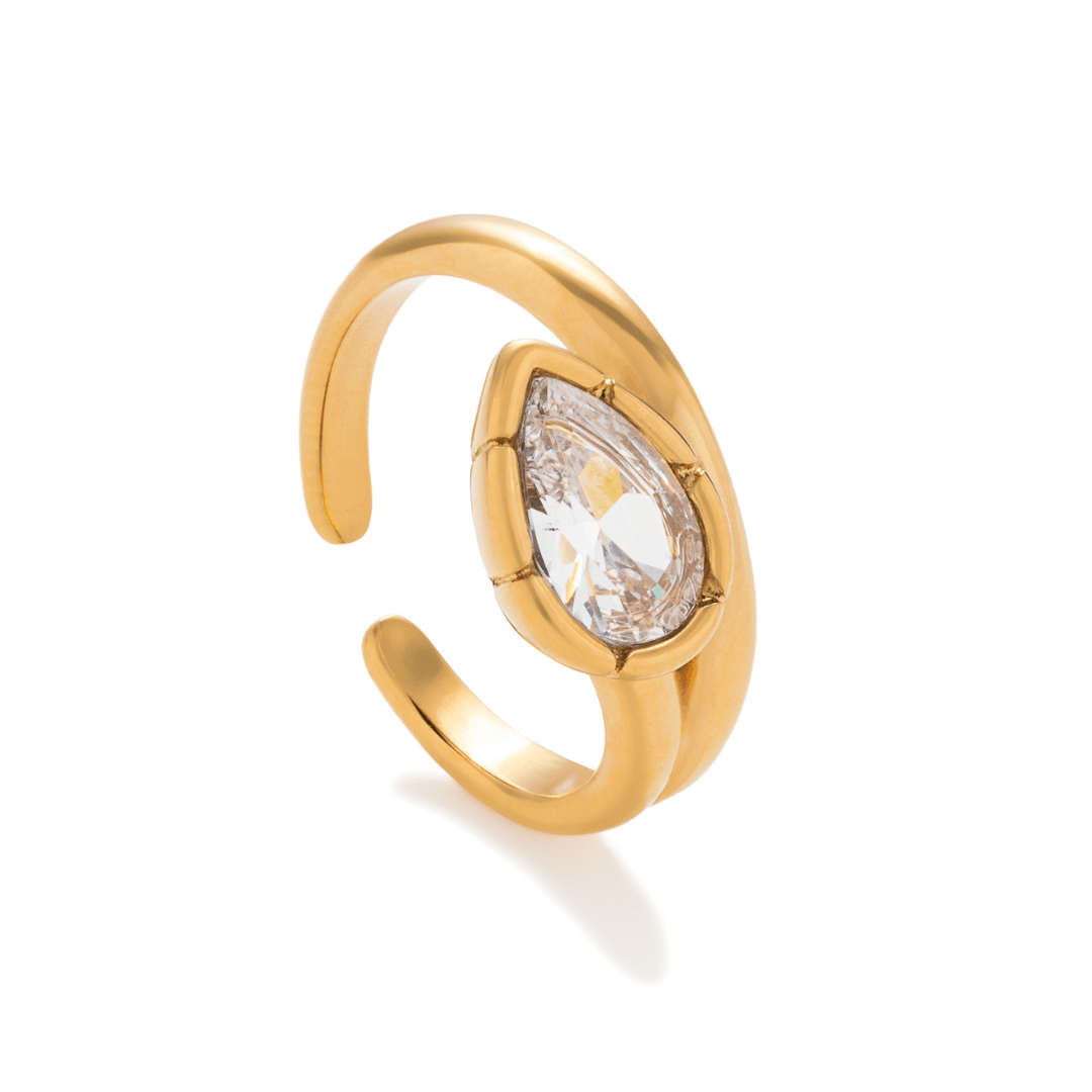 Gold Sculpted Drop Ring - ANILLOS - Malandra Jewelry - EUWR578-JDR0104338