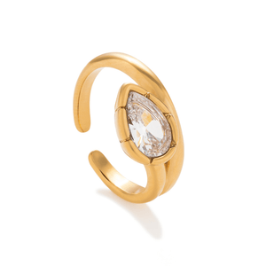 Gold Sculpted Drop Ring - ANILLOS - Malandra Jewelry - EUWR578-JDR0104338