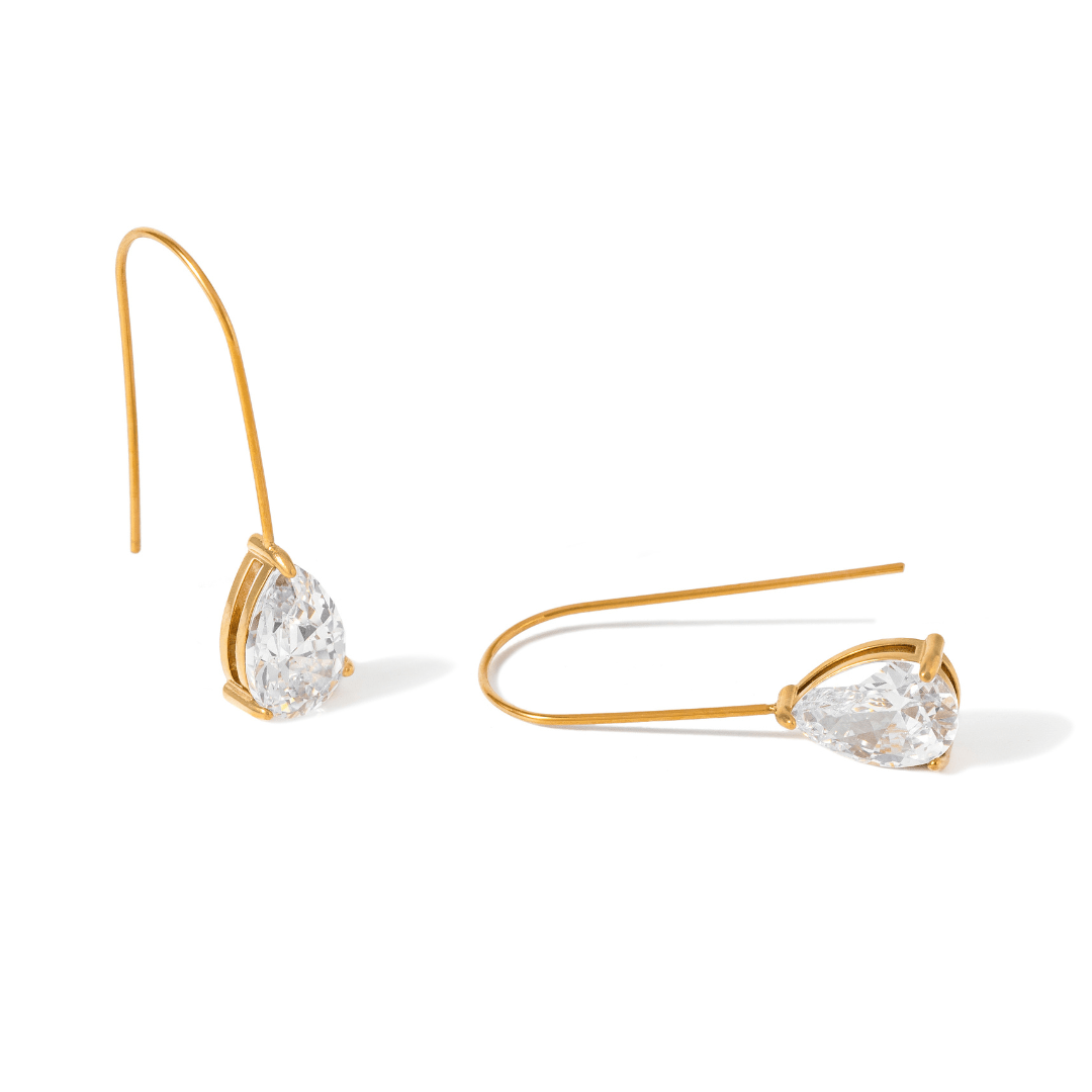 Gold Slim Drop Earrings - ARETES - Malandra Jewelry - EUWA590-JDE0304322-2