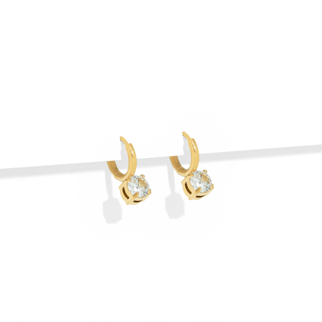 GOLD SOLITAIRE GLEAM HOOPS - ARETES - Malandra Jewelry - AA1572-Q06932
