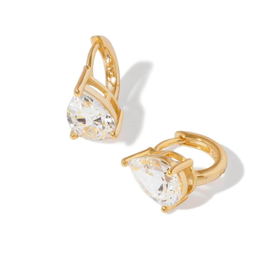 Gold Spark Pear Huggies - ARETES - Malandra Jewelry - LSA10-HC57298