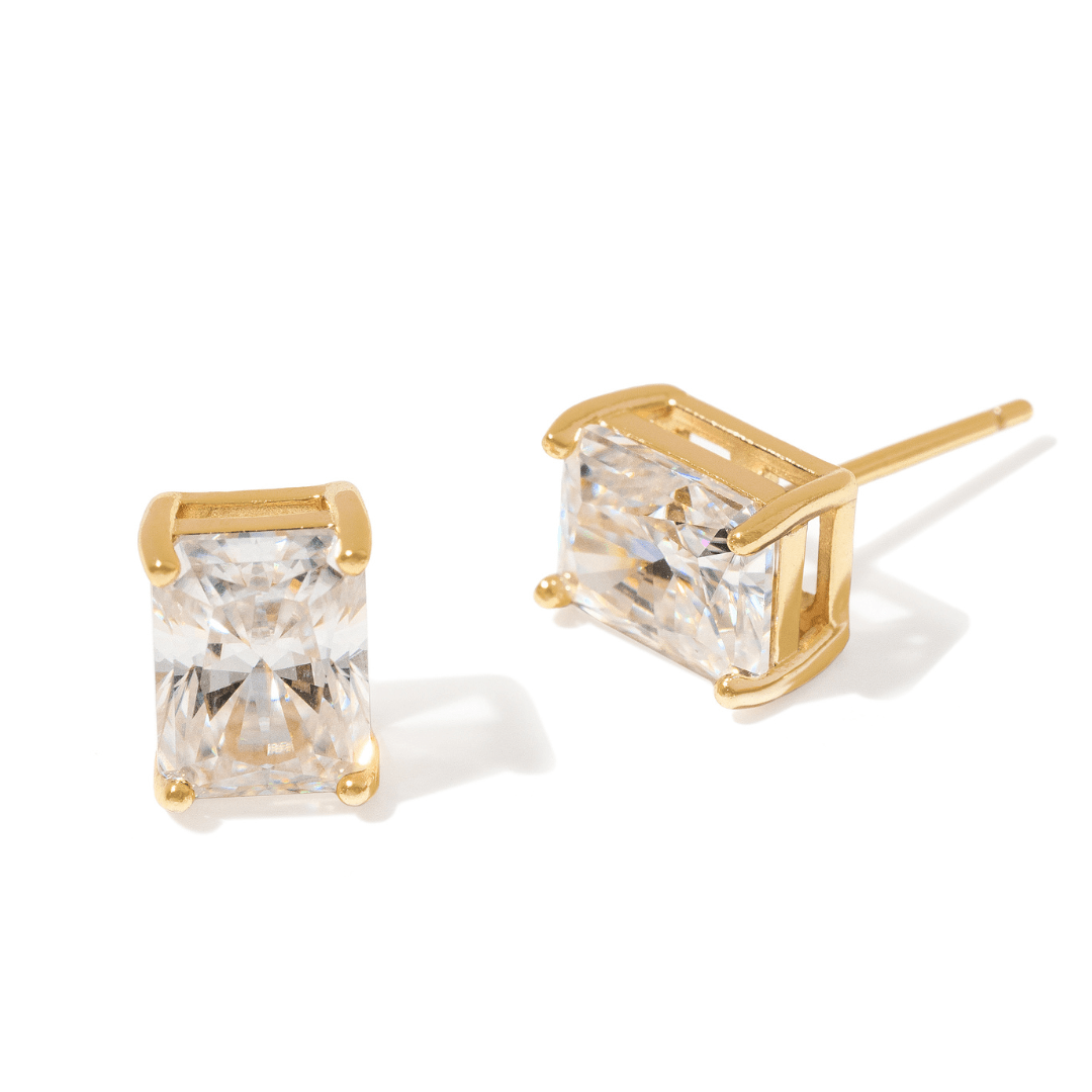 GOLD SQUARE MOISSANITE STUDS - ARETES - Malandra Jewelry - LRA6-SMOE06-14K-6X8