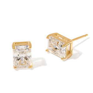 GOLD SQUARE MOISSANITE STUDS - ARETES - Malandra Jewelry - LRA6-SMOE06-14K-6X8