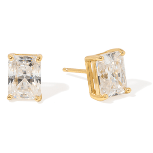 GOLD SQUARE MOISSANITE STUDS - ARETES - Malandra Jewelry - LRA6-SMOE06-14K-6X8