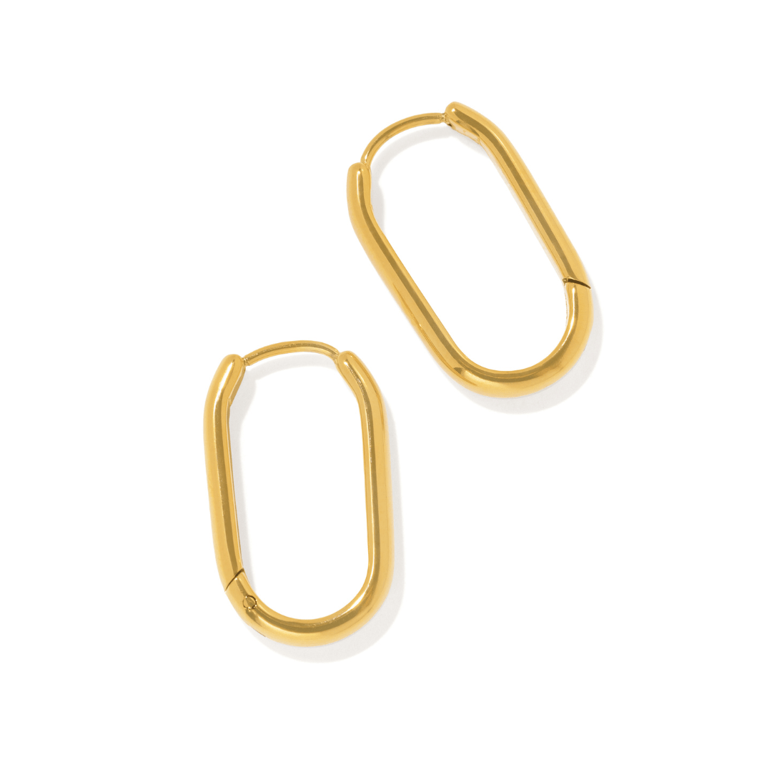 Gold Thin Elongated Hoops - ARETES - Malandra Jewelry - EUWA733-JDE0305072