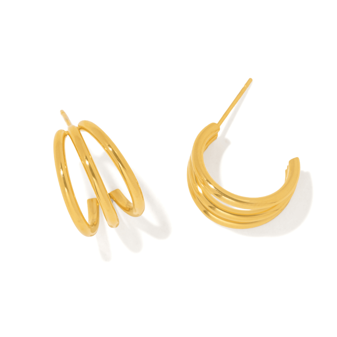 Gold Tiered Line Hoops - ARETES - Malandra Jewelry - EUWA734-JDE202258