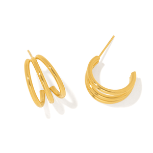 Gold Tiered Line Hoops - ARETES - Malandra Jewelry - EUWA734-JDE202258