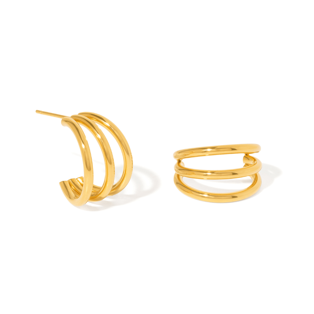 Gold Tiered Line Hoops - ARETES - Malandra Jewelry - EUWA734-JDE202258