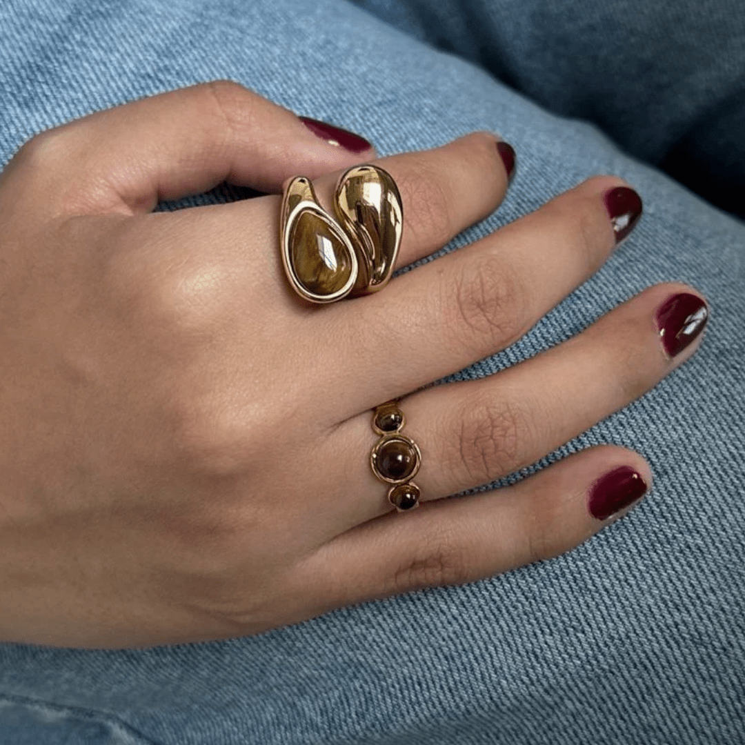 Gold Toffee Stone Ring - ANILLOS - Malandra Jewelry - EUWR749-JDR0307006