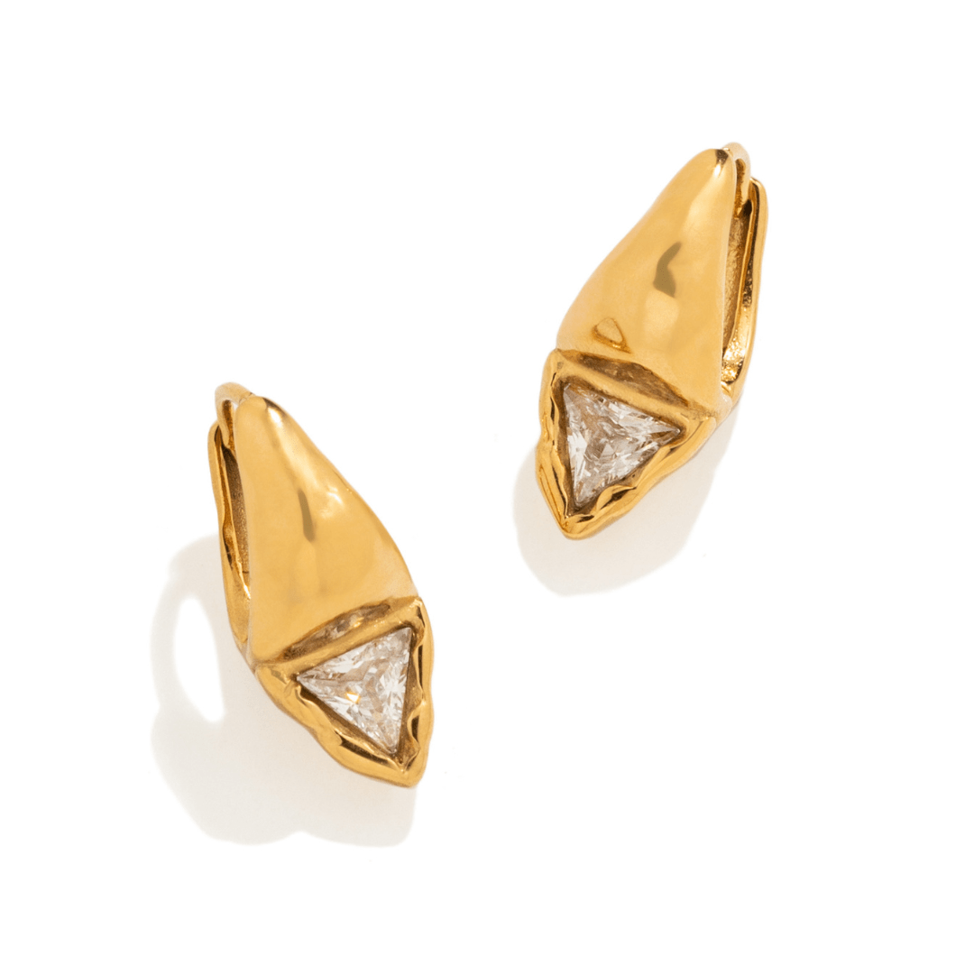 Gold Triangle Crystal Hoops - ARETES - Malandra Jewelry - EUWA697-JDE0107066
