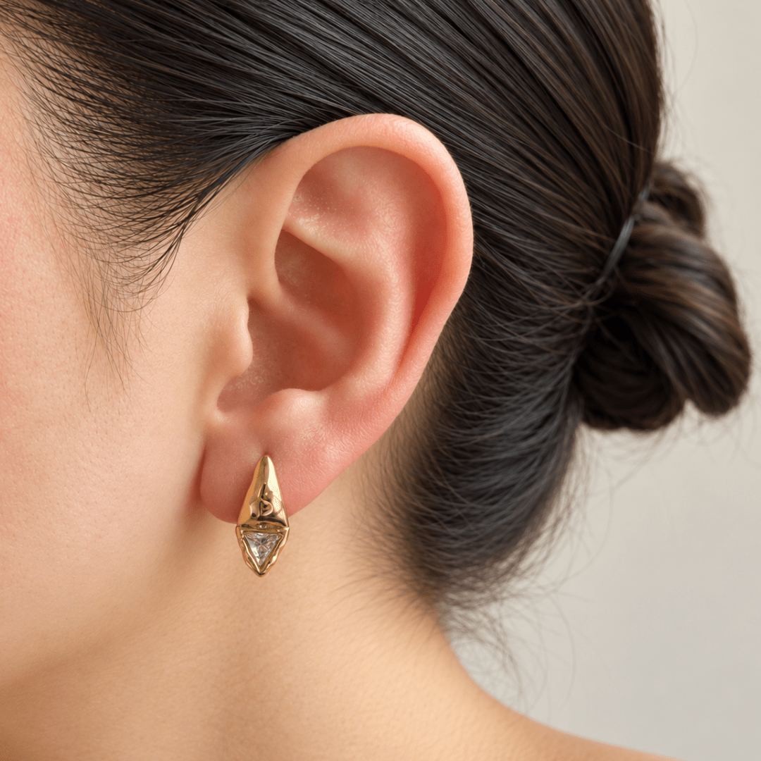 Gold Triangle Crystal Hoops - ARETES - Malandra Jewelry - EUWA697-JDE0107066