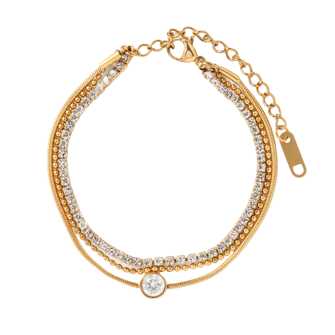 Gold Trinity Layered Bracelet - PULSERAS - Malandra Jewelry - EUWP612-JDB0203320