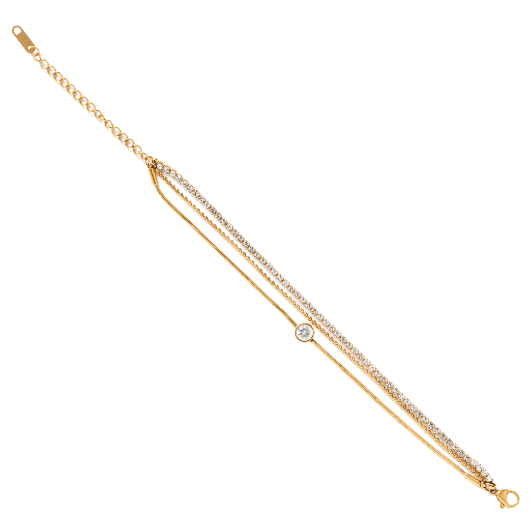 Gold Trinity Layered Bracelet - PULSERAS - Malandra Jewelry - EUWP612-JDB0203320