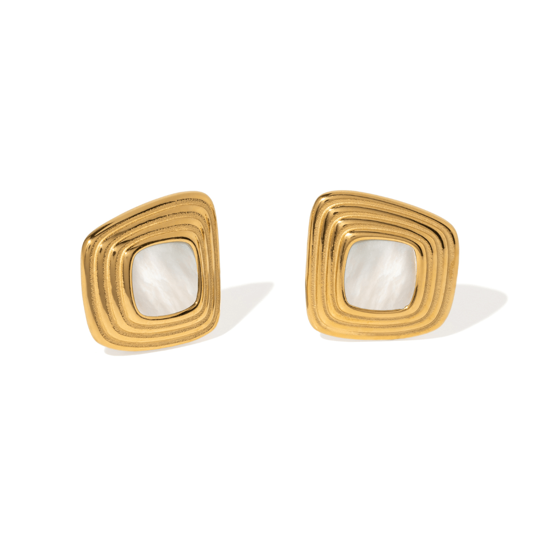Gold White Tiered Studs - ARETES - Malandra Jewelry - EUWA736-JDE0112028-WT