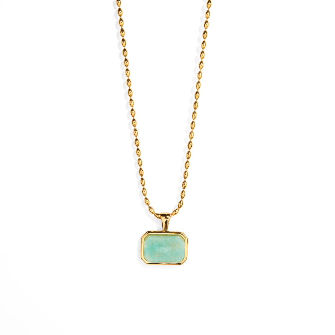 GOLDEN AQUA STONE NECKLACE - COLLARES - Malandra Jewelry - EUWC214 - JDNW2408019 - BL