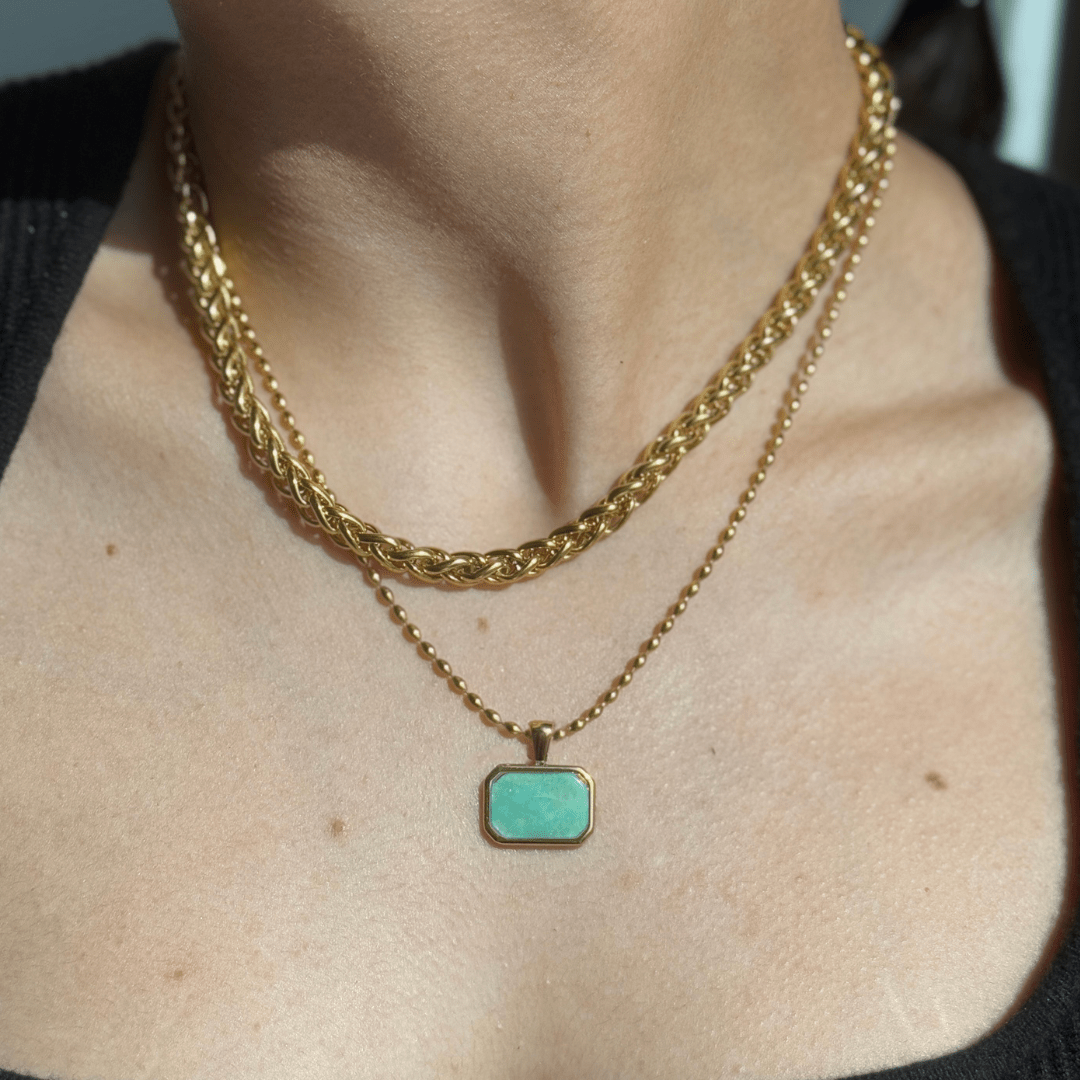 GOLDEN AQUA STONE NECKLACE - COLLARES - Malandra Jewelry - EUWC214 - JDNW2408019 - BL