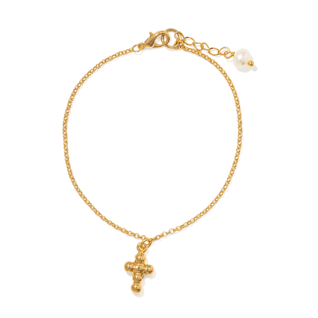 Golden Beaded Cross Bracelet - PULSERAS - Malandra Jewelry - TP2658