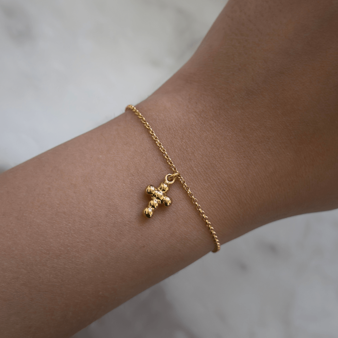 Golden Beaded Cross Bracelet - PULSERAS - Malandra Jewelry - TP2658