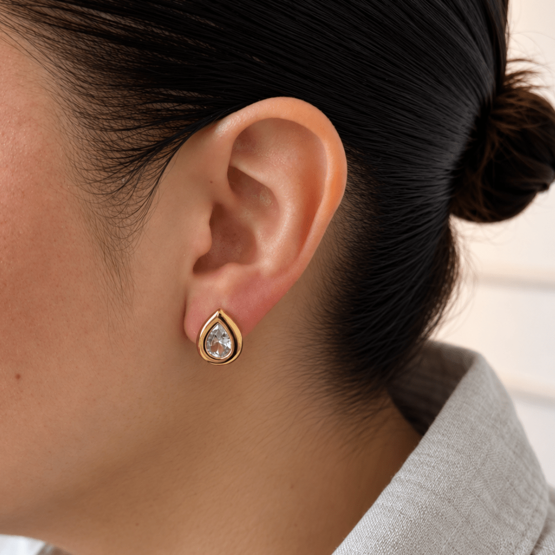 Golden Bezel Drop Studs - ARETES - Malandra Jewelry - EUWA649-JDE0106073