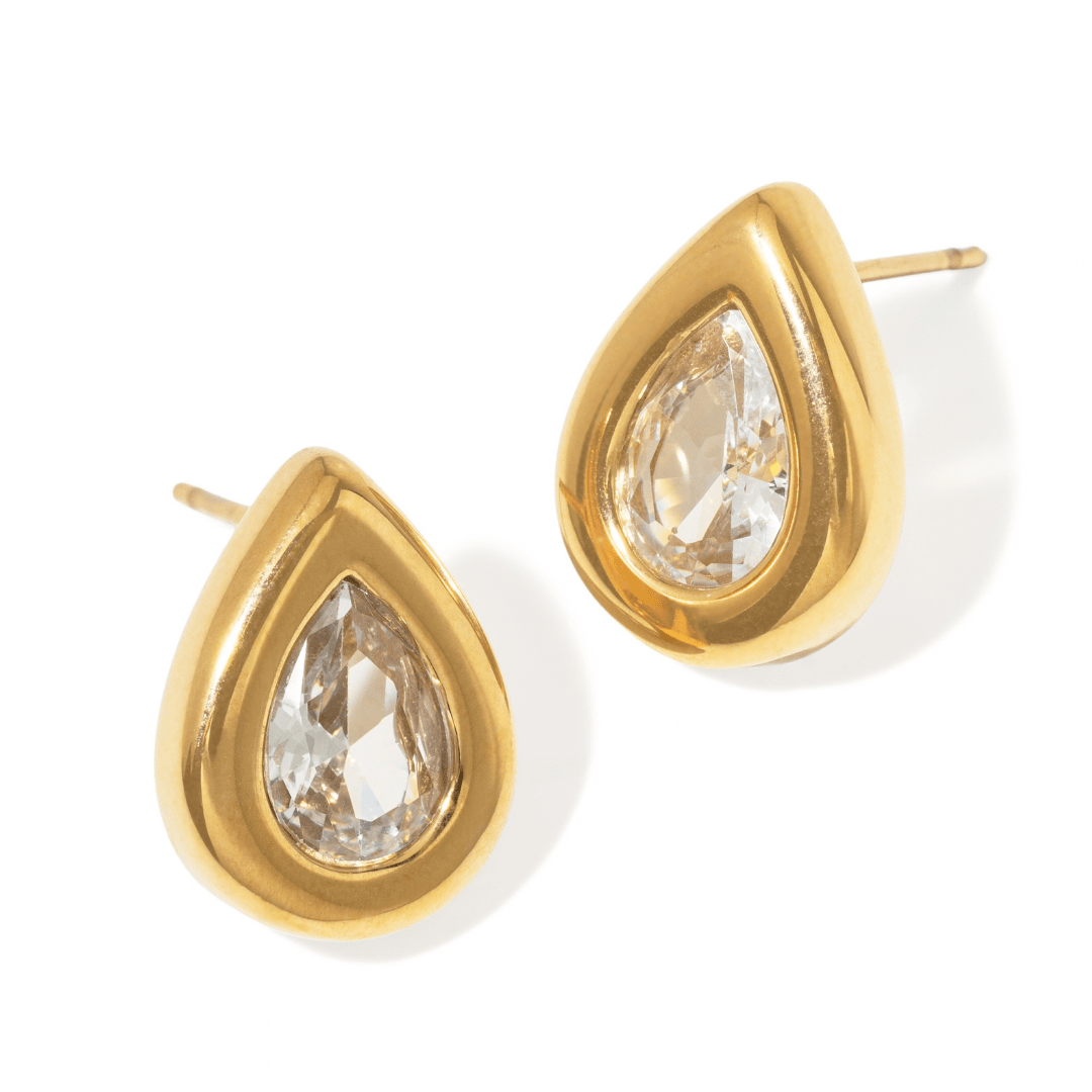 Golden Bezel Drop Studs - ARETES - Malandra Jewelry - EUWA649-JDE0106073