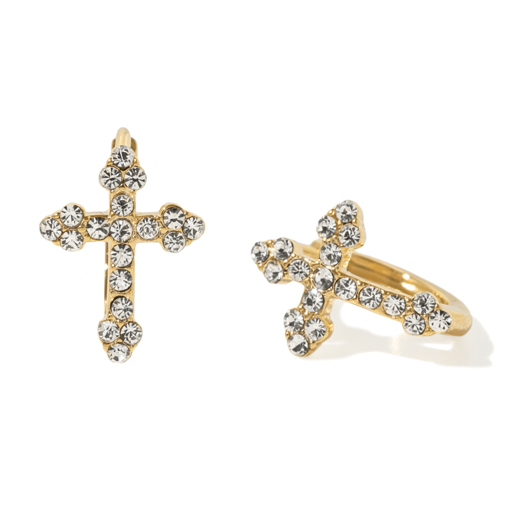 Golden Blessed Cross Earrings - ARETES - Malandra Jewelry - ZWA152-QX08520Z