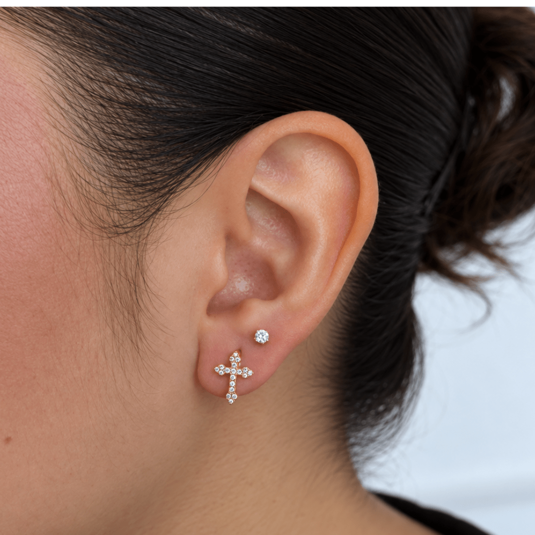 Golden Blessed Cross Earrings - ARETES - Malandra Jewelry - ZWA152-QX08520Z