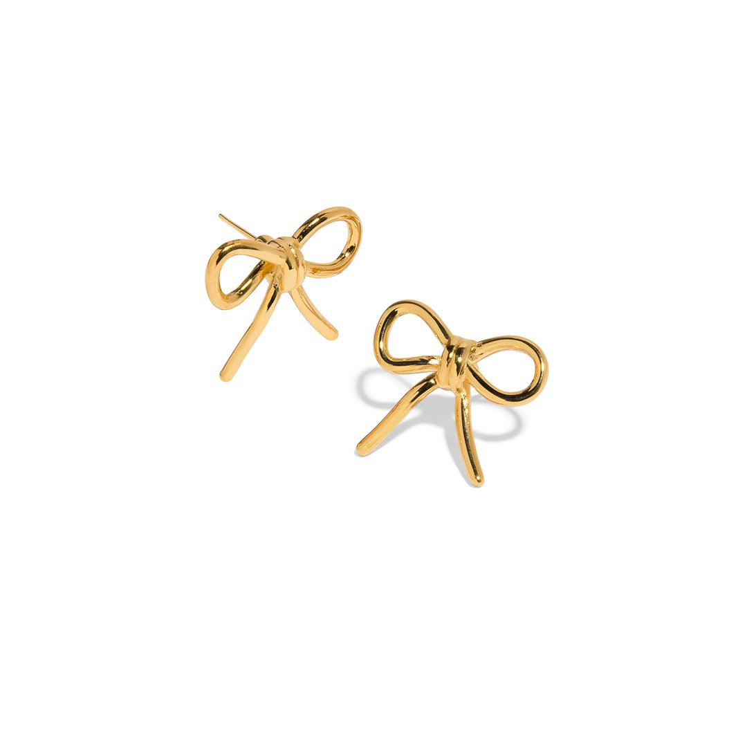 GOLDEN BOW COQUETTE STUDS - ARETES - Malandra Jewelry - VCA206-4017