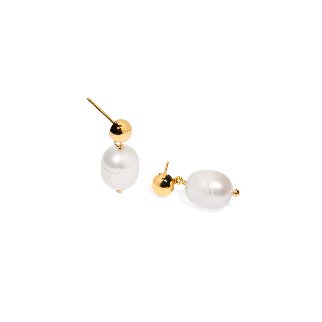 GOLDEN DOT PEARL EARRINGS - ARETES - Malandra Jewelry - TA1746