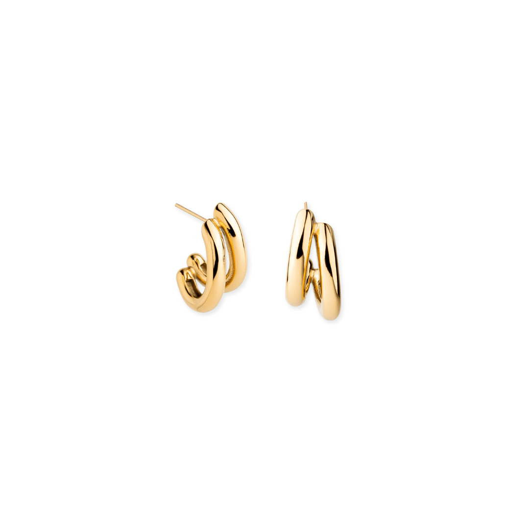 GOLDEN DOUBLE WAVE EARRINGS - ARETES - Malandra Jewelry - FBA404 - AAR0119 - DO