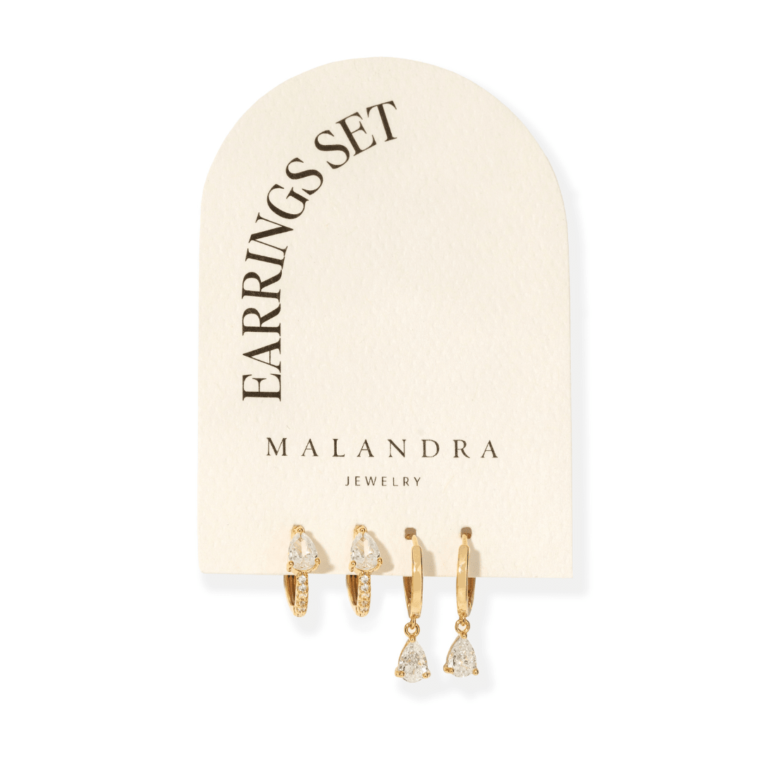 Golden Drops Earrings Set - ARETES - Malandra Jewelry - ZYA27