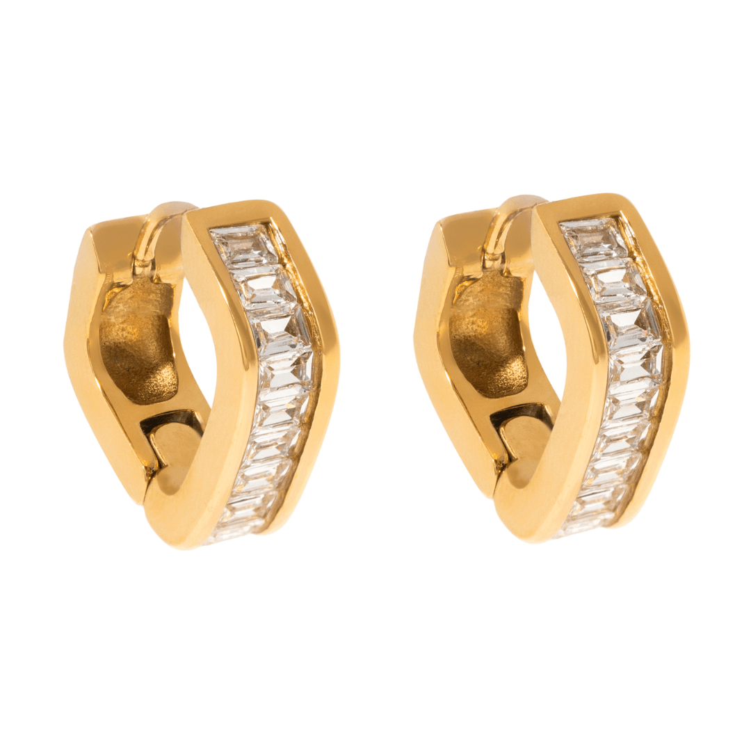GOLDEN GEOMETRIC HOOPS - ARETES - Malandra Jewelry - EUWA505-JDE0307048