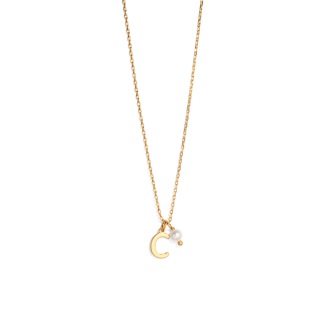 GOLDEN INITIAL PEARL NECKLACE - COLLARES - Malandra Jewelry - TC2001.A
