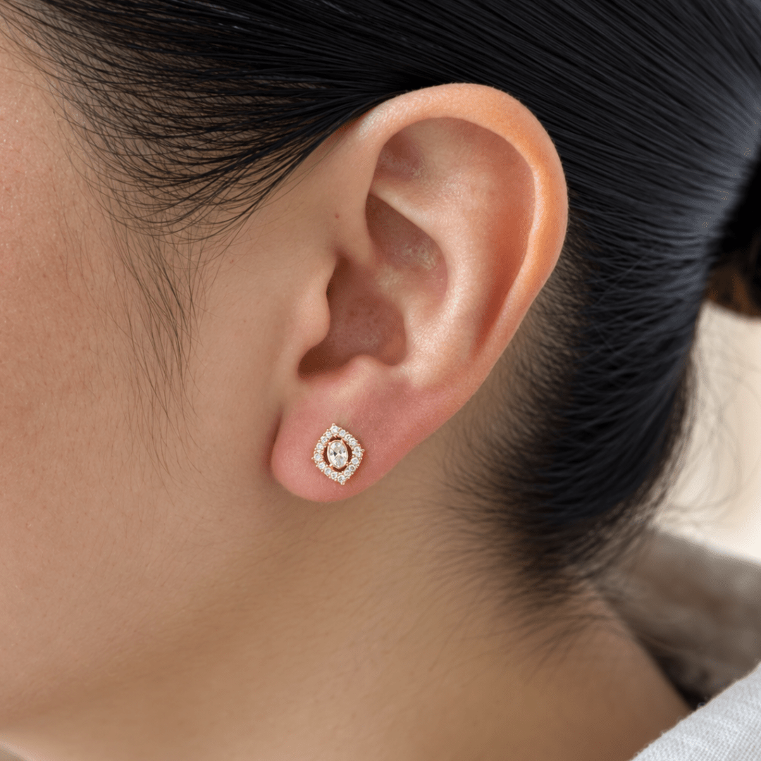 Golden Mid Halo Studs - ARETES - Malandra Jewelry - ZWA194-QX08573YN