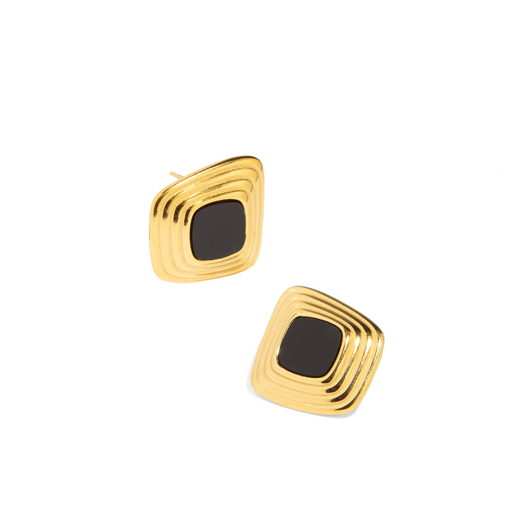 GOLDEN MIDNIGHT SQUARE EARRINGS - ARETES - Malandra Jewelry - EUWA200 - JDE0112028 - BK