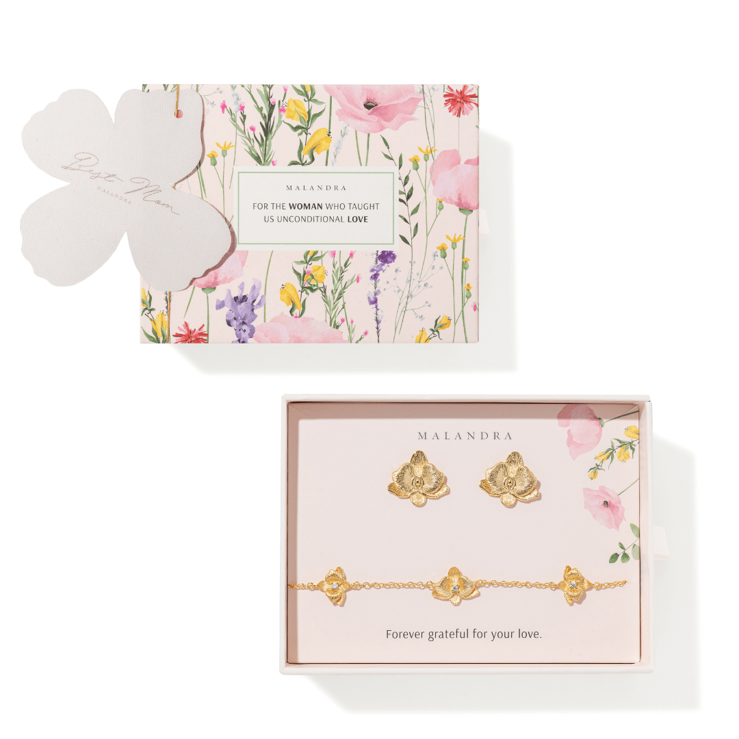 GOLDEN MOM ORCHID GIFT SET - SETS DE REGALO - Malandra Jewelry - SET218-ICA545/ICP571