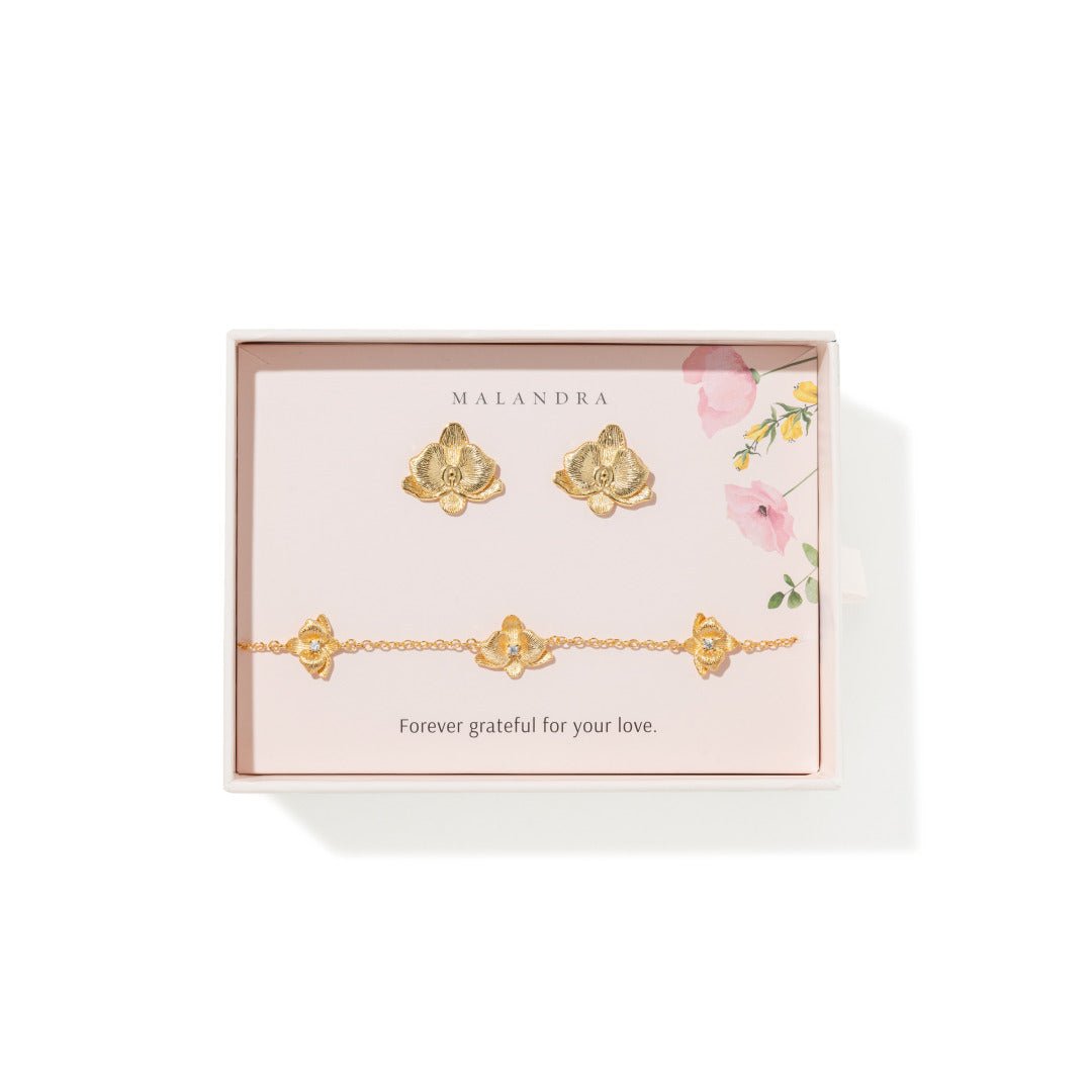 GOLDEN MOM ORCHID GIFT SET - SETS DE REGALO - Malandra Jewelry - SET218-ICA545/ICP571
