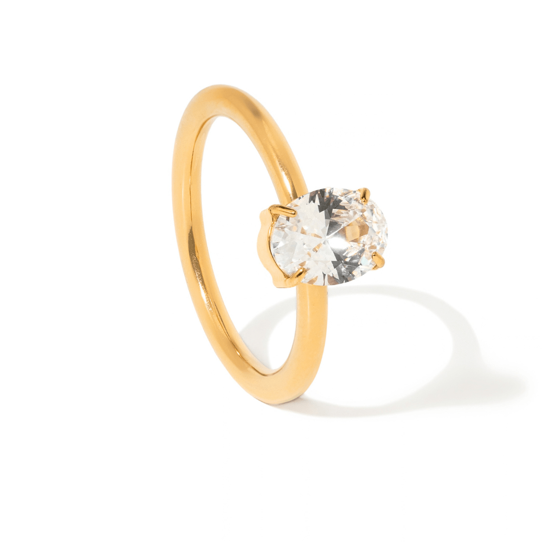 Golden Oval Solitaire Ring - ANILLOS - Malandra Jewelry - EUWR643.7-JDR0306082-7
