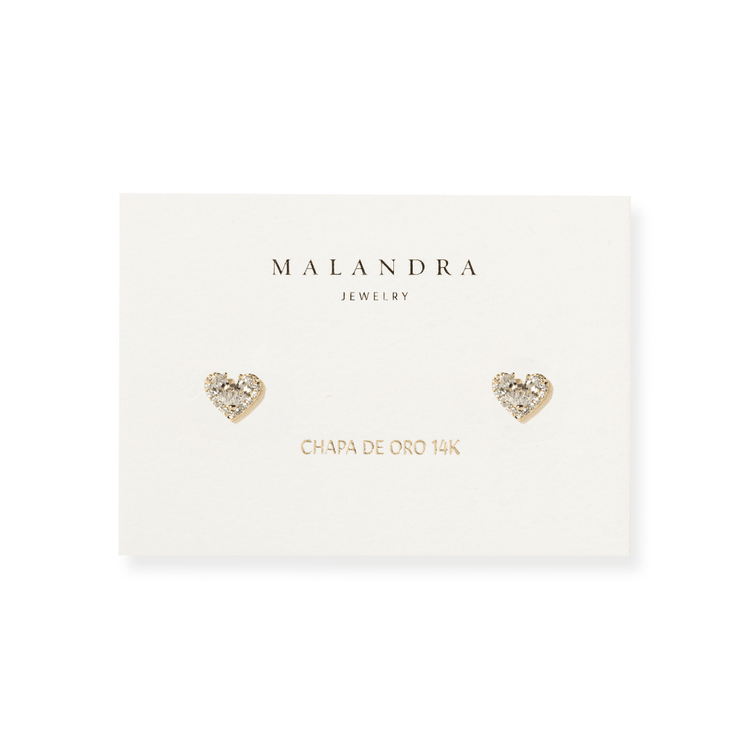 Golden Pavé Heart Studs - ARETES - Malandra Jewelry - ZWA169-QX02234Y