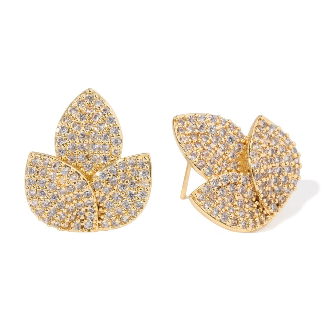 GOLDEN PAVÉ LEAF EARRINGS - ARETES - Malandra Jewelry - EZAA65