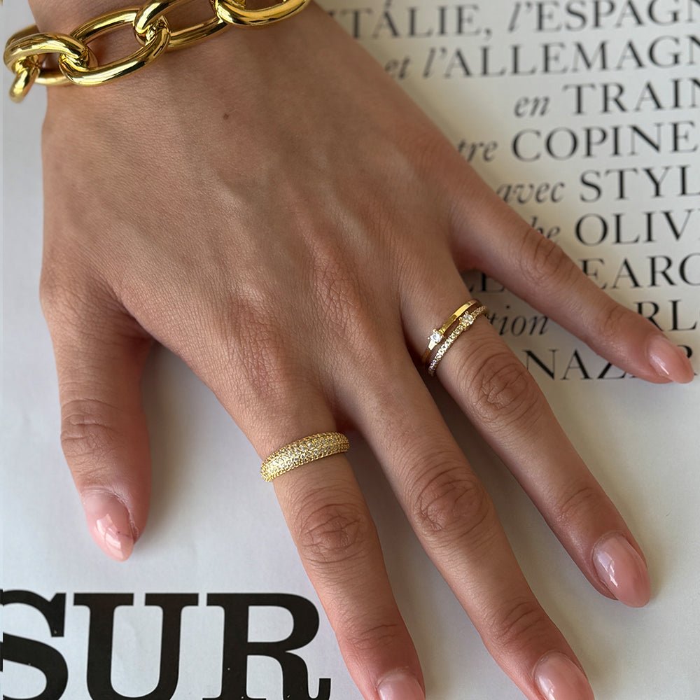 GOLDEN PAVE MILANO RING - ANILLOS - Malandra Jewelry - EAWR59.6