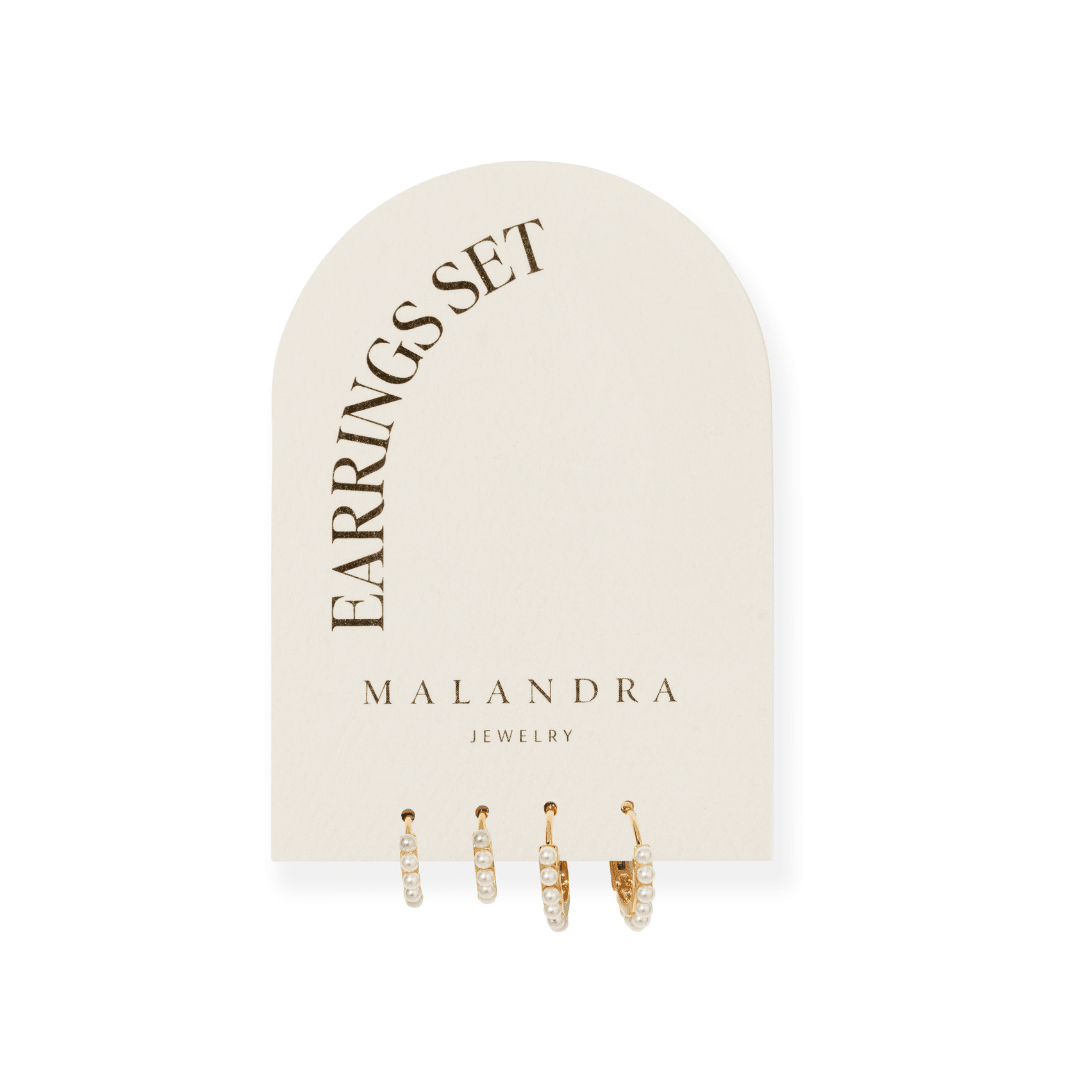 Golden Pearl Earrings Set - ARETES - Malandra Jewelry - ZYA36