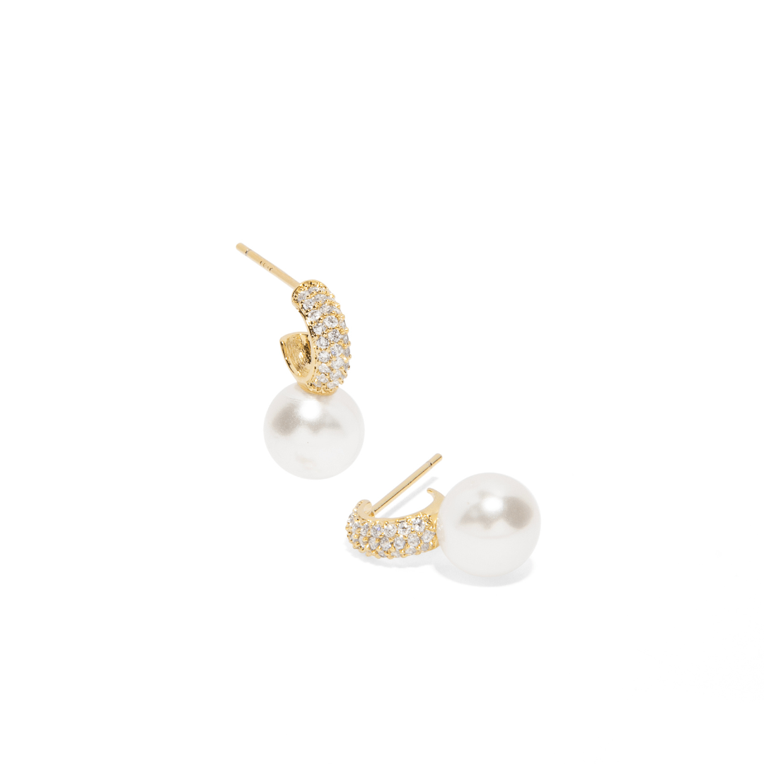 GOLDEN PEARL GLOW HOOPS - ARETES - Malandra Jewelry - ZOA16 - N10572I8ZB4