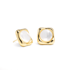 GOLDEN PEARL SQUARE STUDS - ARETES - Malandra Jewelry - ZWA63 - QX00901BY