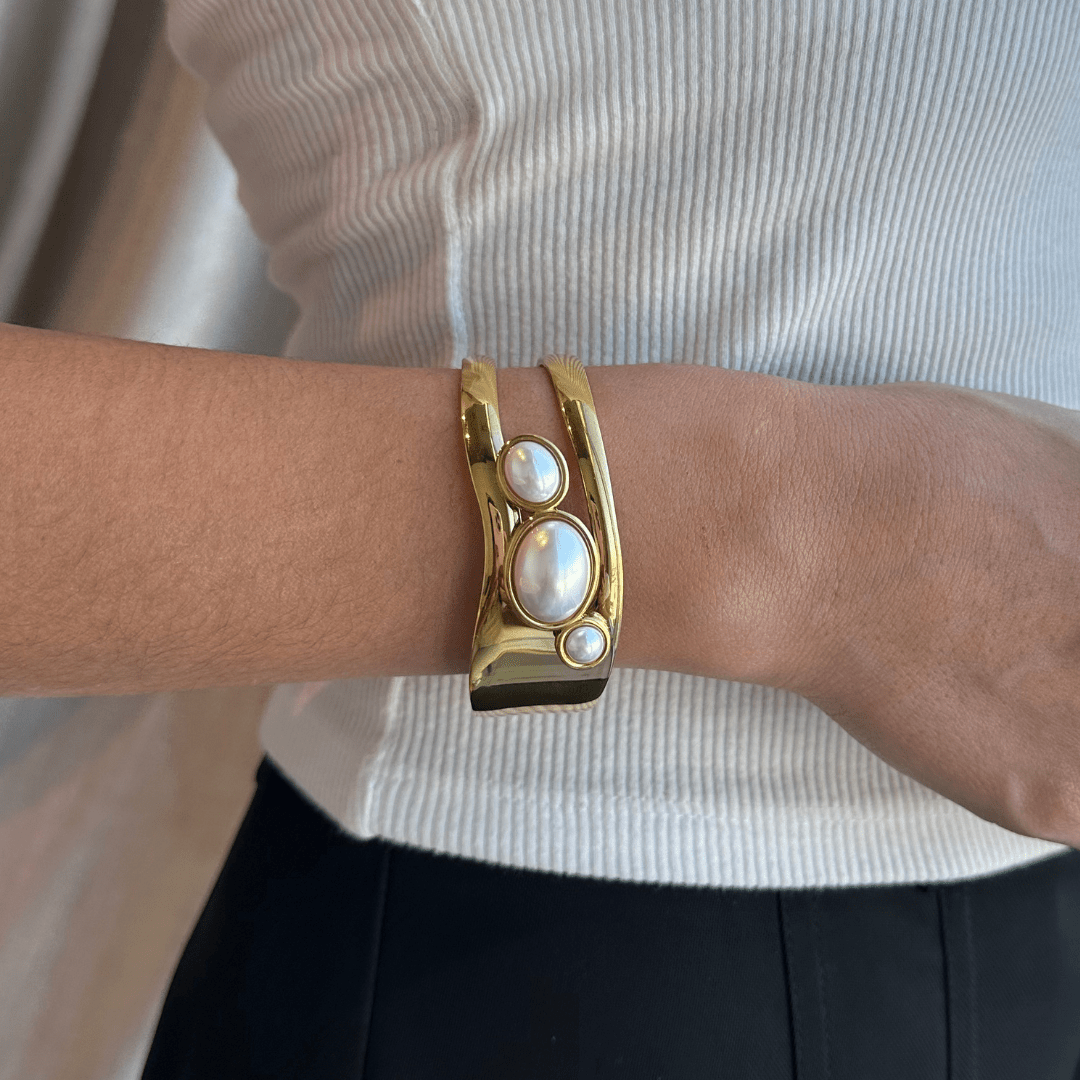 GOLDEN PEARL STATEMENT BRACELET - PULSERAS - Malandra Jewelry - EUWP141 - JDBW2410015 - WT