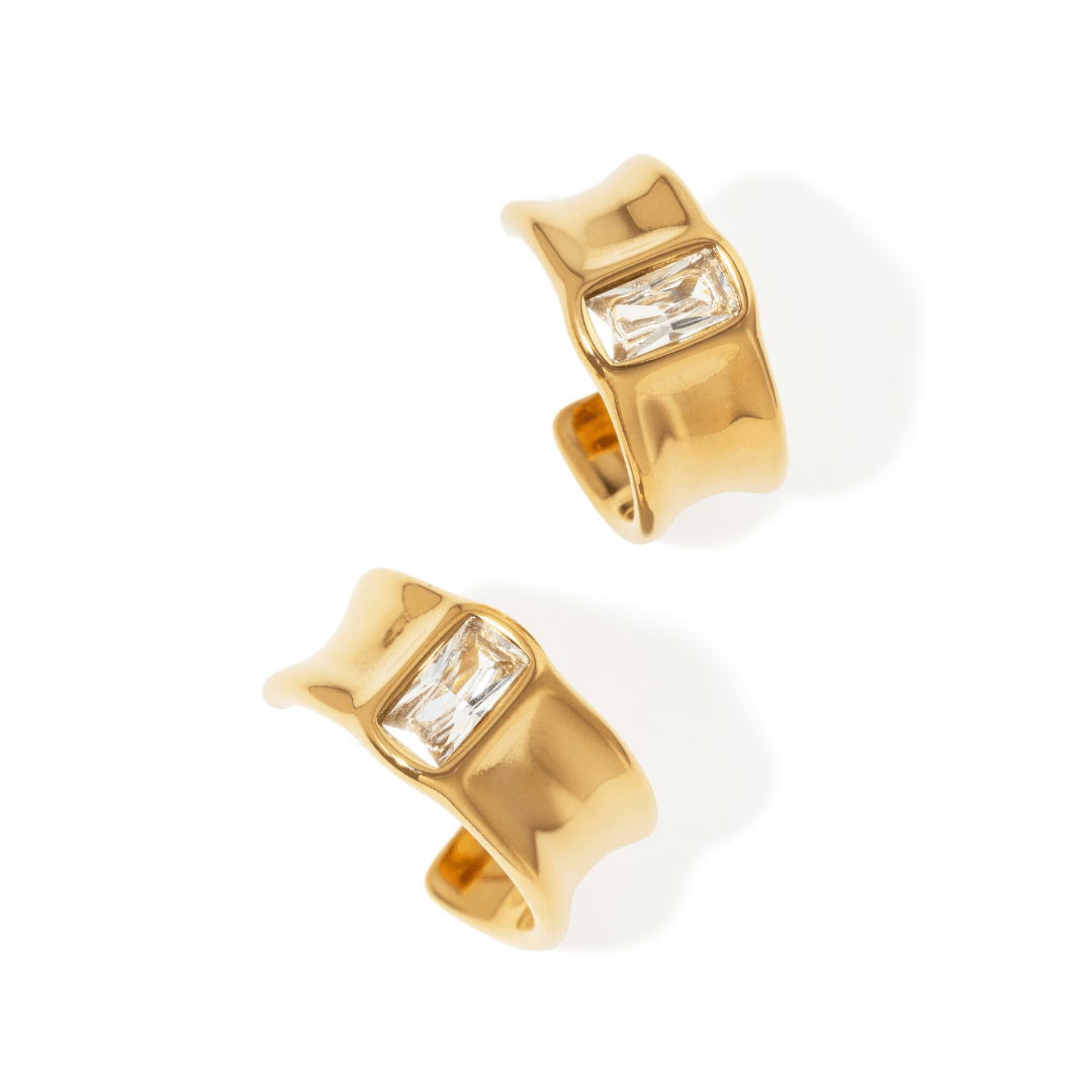 Golden Radiant Baguette Hoops - ARETES - Malandra Jewelry - EUWA641-JDE0101332