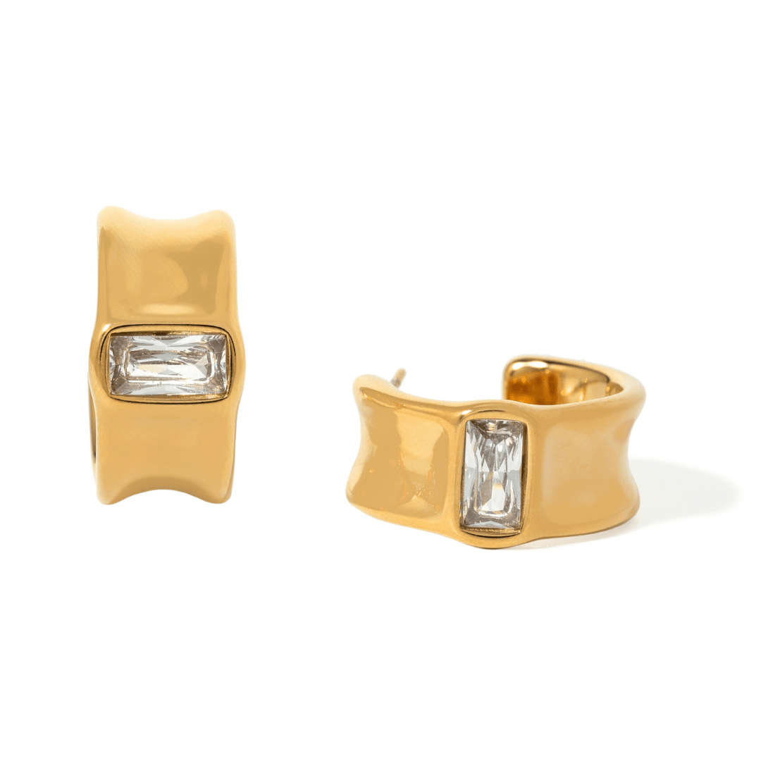 Golden Radiant Baguette Hoops - ARETES - Malandra Jewelry - EUWA641-JDE0101332