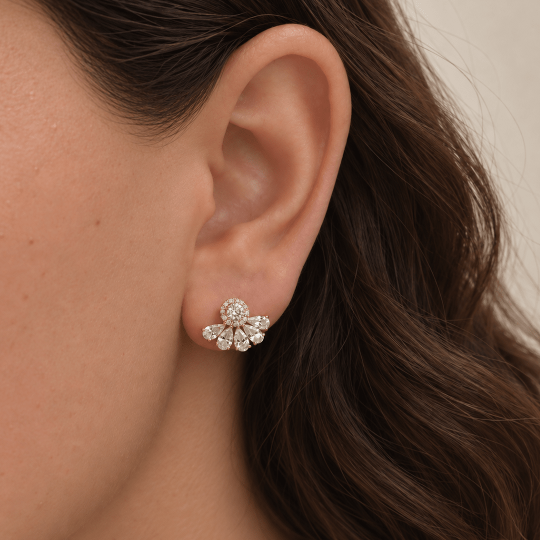 Golden Radiant Fan Studs - ARETES - Malandra Jewelry - ZWA176-QX09221ZY