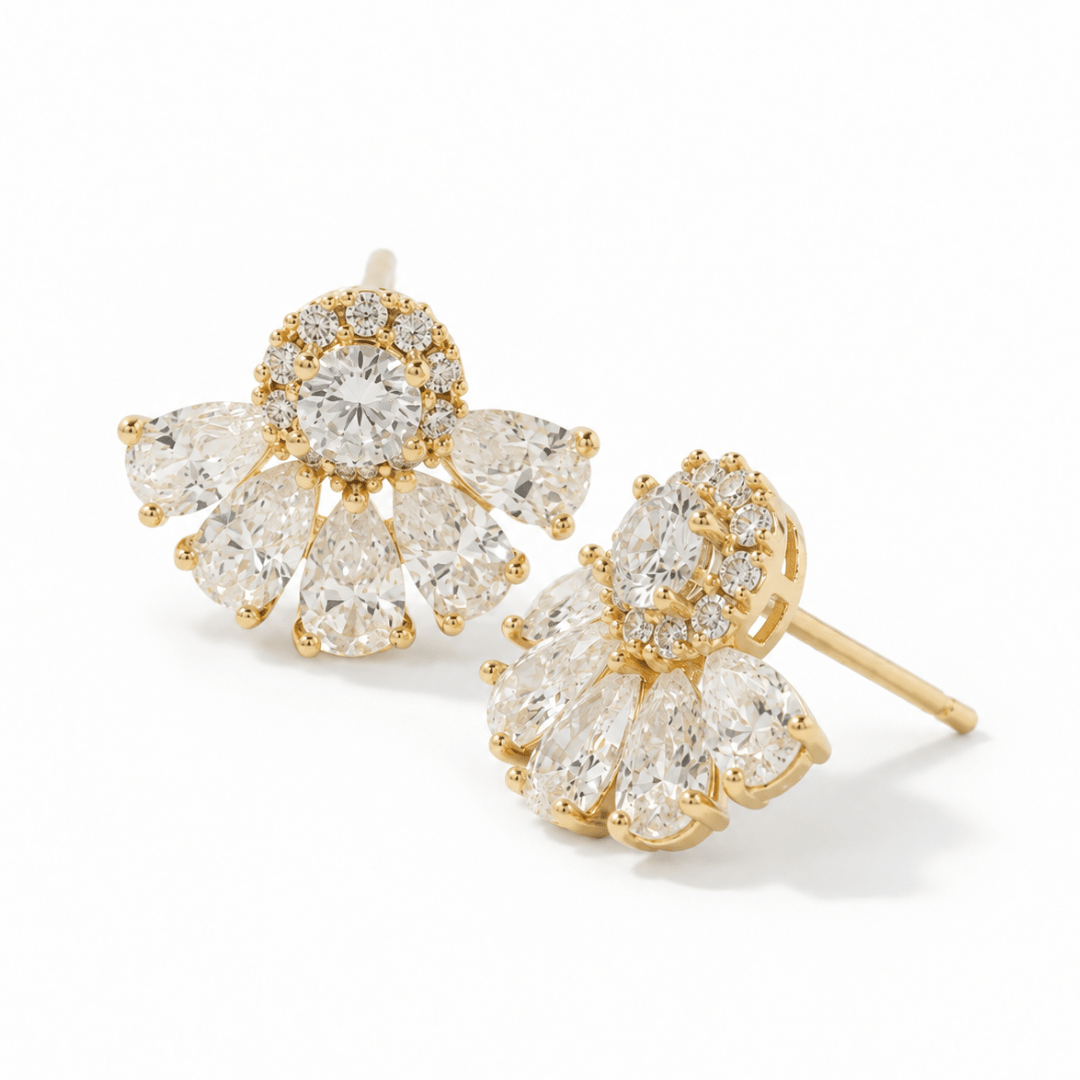 Golden Radiant Fan Studs - ARETES - Malandra Jewelry - ZWA176-QX09221ZY