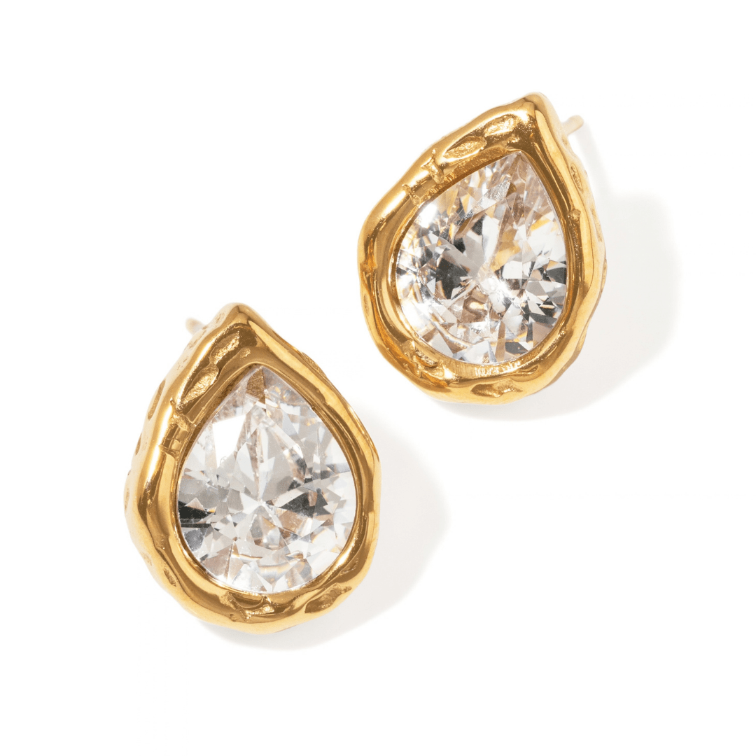 Golden Rustic Drop Studs - ARETES - Malandra Jewelry - EUWA655-JDE0305344-5