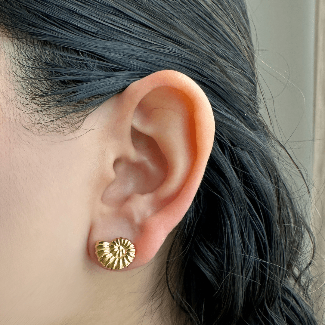 GOLDEN SHELL SPIRAL STUDS - ARETES - Malandra Jewelry - XRA114 - NEA689 GD